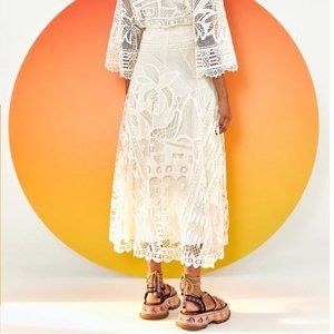 Farm Rio Off White Guipure Lace Maxi Skirt Size XS